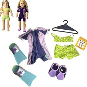 American Girl Kailey Wet Suit Set Bikini Swimsuit Swim Fins Water Shoes Hanger